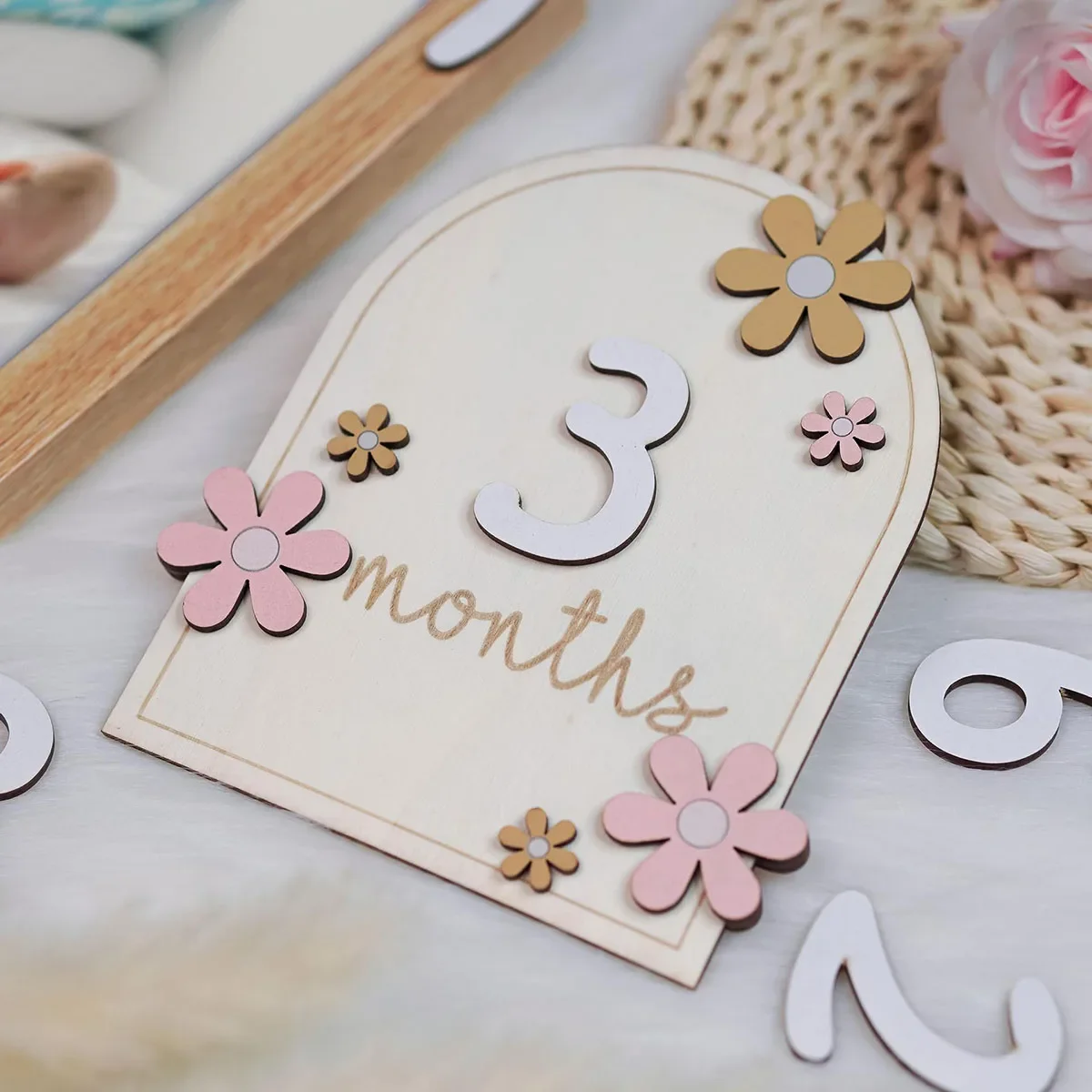 Milestone Card Set - Деревянные детские ежемесячные вехи карты цветы