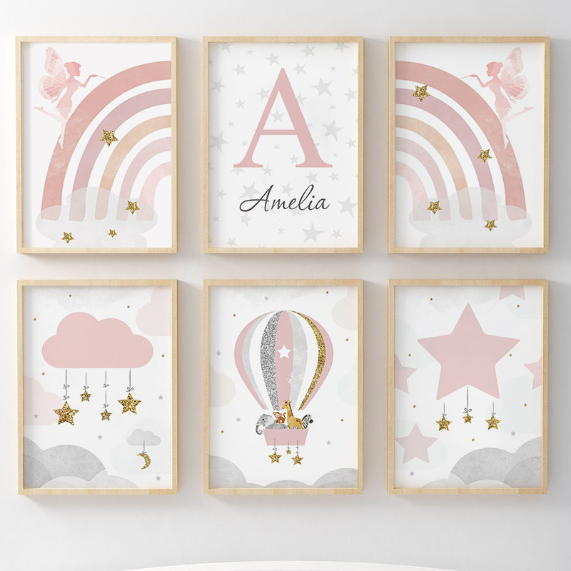 Baby Nursery Pink - Розовый ангел, радуга, настенный декор для