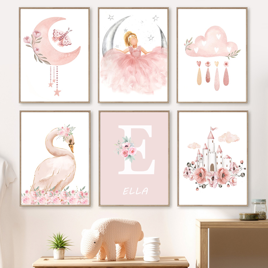Baby Nursery Pink - Розовый ангел, девочка, солнце, луна, облака,