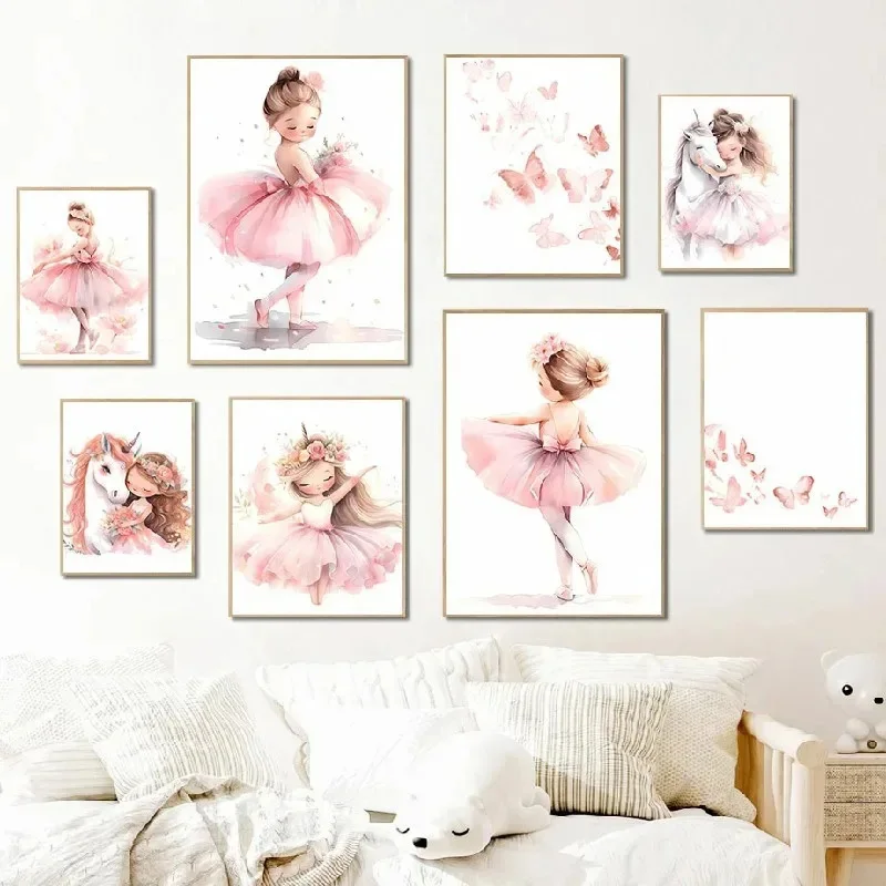 Baby Nursery Pink - Розовый постер с балериной, единорогом и