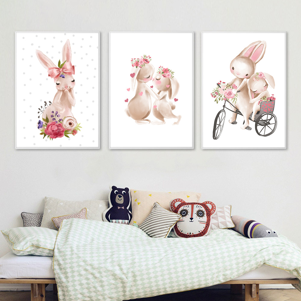 Baby Nursery Pink - Постер с принтом кролика и розовыми