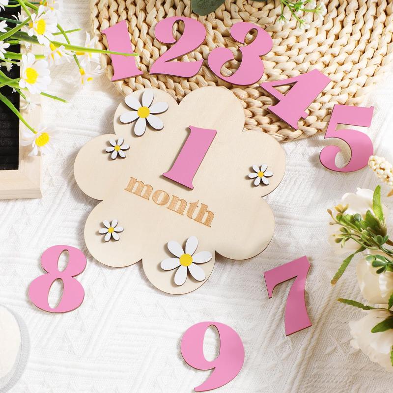 Milestone Card Set - Деревянные детские ежемесячные вехи карты цветы