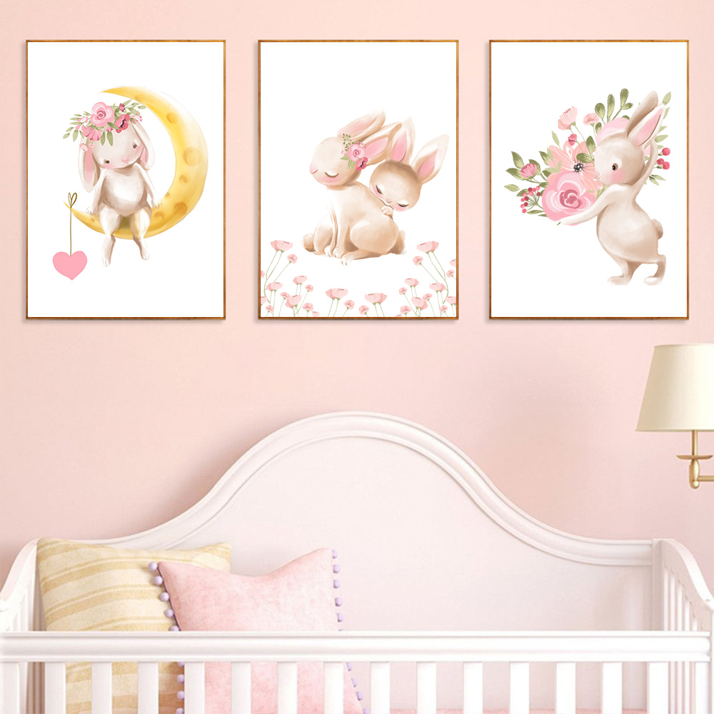 Постер с принтом кролика и роз – обзор и цена Baby Nursery Pink