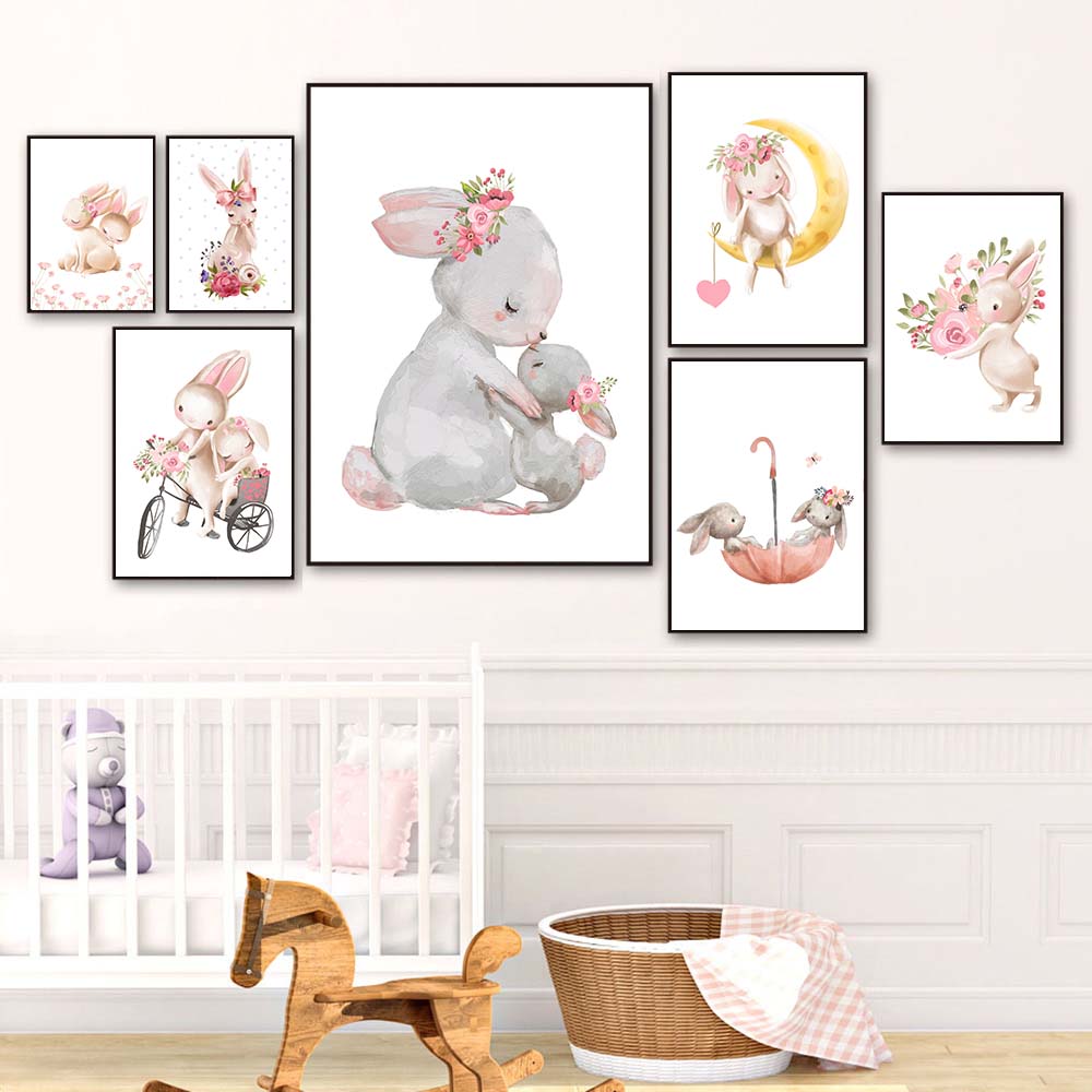 Постер с принтом кролика и роз – обзор и цена Baby Nursery Pink