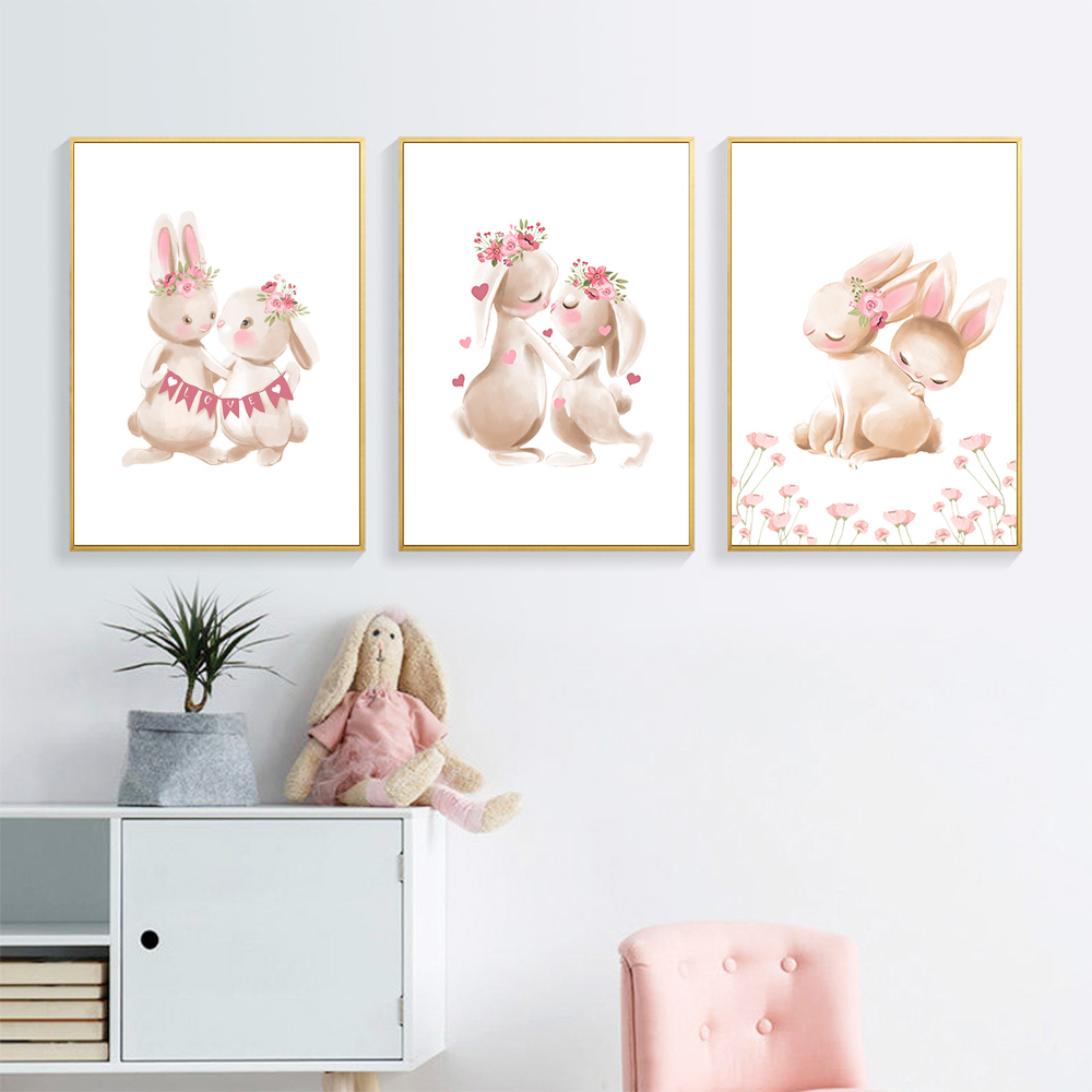 Постер с принтом кролика и роз – обзор и цена Baby Nursery Pink